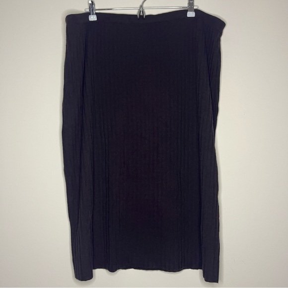 EILEEN FISHER 100% Extra Fine Merino Wool Ribbed Knit Purple Brown Pencil Skirt - Picture 2 of 6
